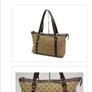 Authentic Gucci canvas shoulder tote bag brown